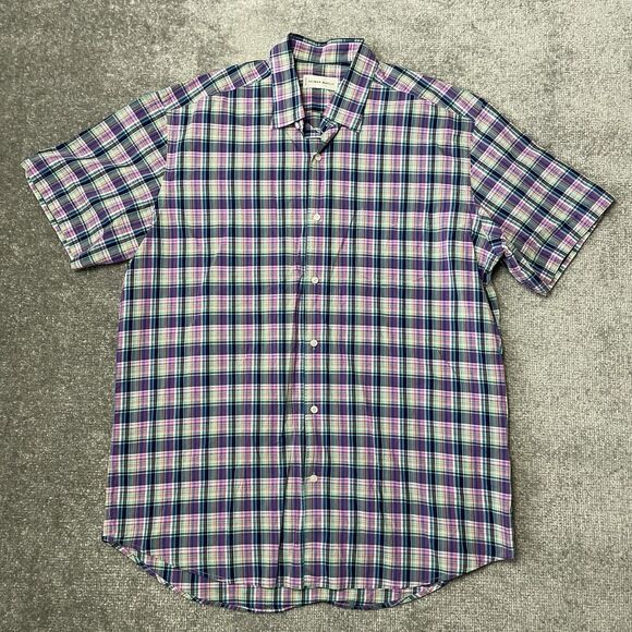 Neiman Marcus Shirt Mens Large Colorful Plaid Short Sleeve Button Up Preppy - Picture 1 of 6